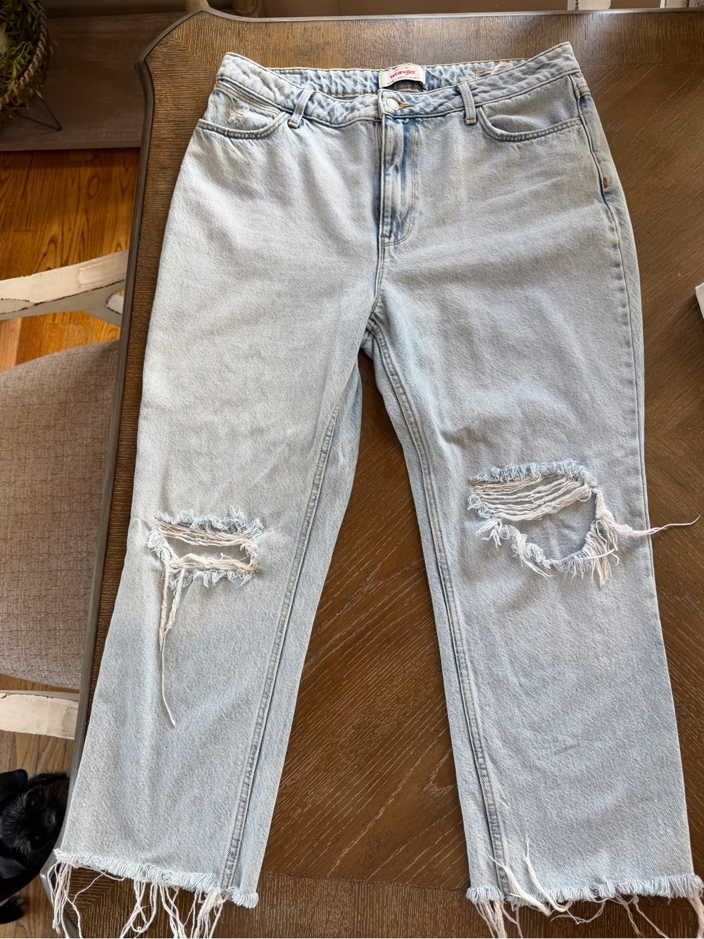 Wrangler Light Blue Distressed Straight Leg Jeans
